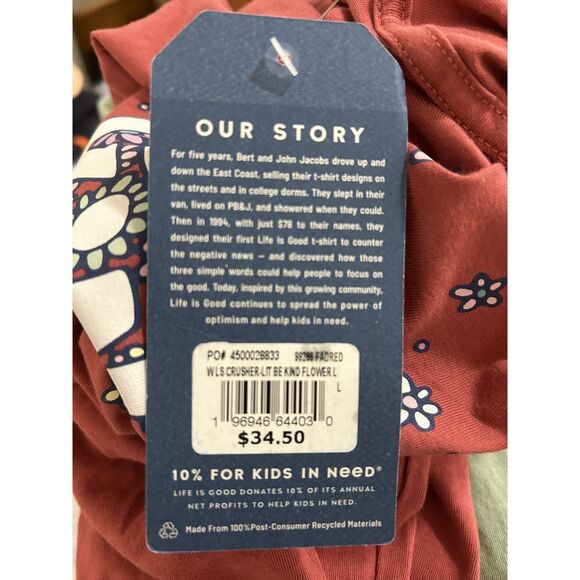 Life is Good Womens L T Shirt Top Long Sleeve Floral Daisy Be Kind V-Neck - Picture 4 of 4